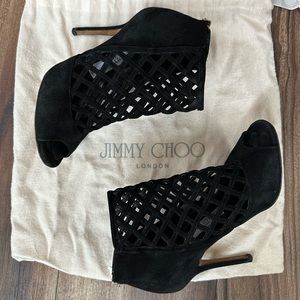Jimmy Choo Black Suede Caged Booties